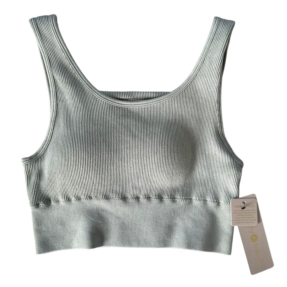HARMONY & BALANCE Women's Ribbed Sport Bra Padded Garment Wash Size M Sage